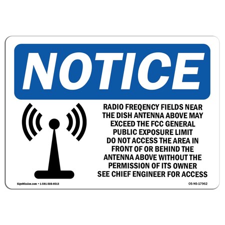 Signmission OSHA Notice Sign, 10" Height, Rigid Plastic, Radio Frequency Fields Near Sign With Symbol, Landscape OS-NS-P-1014-L-17962